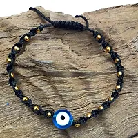 Eshopitude 10 mm Sky Blue Evil Eye Buri Nazar protection Lucky Twisted Black Macrame Thread Weaving With Brass beads Adjustable Size Bracelet For Men And Women-thumb1