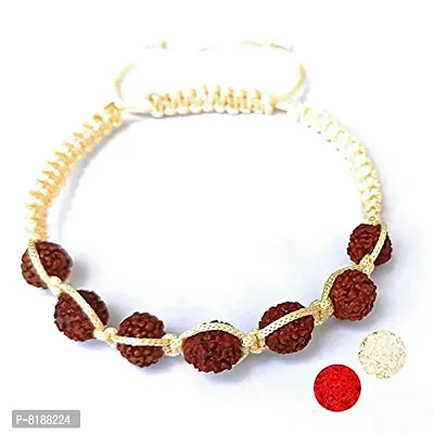 Eshopitude Shiva Blessed Original 5 Mukhi Rudraksha Zodiac Planet Venus Cream Macrame Thread Good Luck Adjustable Size Healing Bracelet Band Rakhi For Men,Women  Student