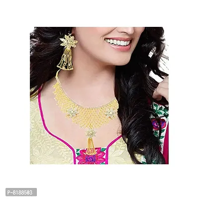 Eshopitude Indian Traditional Design Full Neck Gold Plated Necklace Set for Women & Girls-thumb5