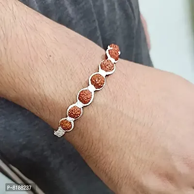 Eshopitude Shiva Blessed Original 5 Mukhi Rudraksha Zodiac Planet Moon White Macrame Thread Good Luck Adjustable Size Healing Bracelet Band Rakhi For Men,Women  Student-thumb2