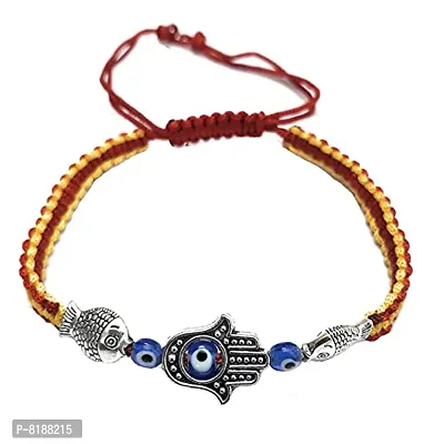 Eshopitude Blue Evil Eye Hamsa Hand  Fish Charm Macrame Thread Adjustable Size Bracelet /Gift Bracelet/Vastu Feng Sui Reiki Bracelet/Band/Rakhi/Suitable For All/1PCs-thumb4