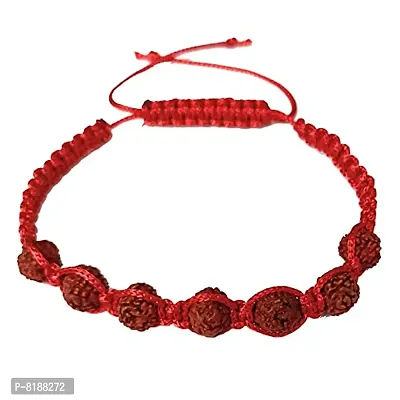 Eshopitude Shiva Blessed Original 5 Mukhi Rudraksha Zodiac Planet Sun Red Macrame Thread Good Luck Adjustable Size Healing Bracelet Band Rakhi For Men,Women  Student-thumb3