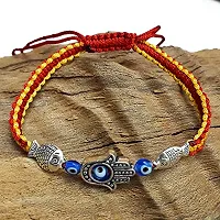 Eshopitude Blue Evil Eye Hamsa Hand  Fish Charm Macrame Thread Adjustable Size Bracelet /Gift Bracelet/Vastu Feng Sui Reiki Bracelet/Band/Rakhi/Suitable For All/1PCs-thumb2