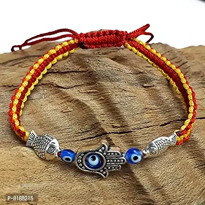 Eshopitude Blue Evil Eye Hamsa Hand  Fish Charm Macrame Thread Adjustable Size Bracelet /Gift Bracelet/Vastu Feng Sui Reiki Bracelet/Band/Rakhi/Suitable For All/1PCs-thumb3