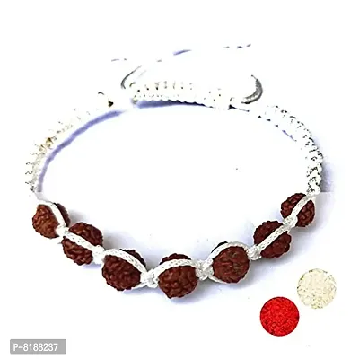 Eshopitude Shiva Blessed Original 5 Mukhi Rudraksha Zodiac Planet Moon White Macrame Thread Good Luck Adjustable Size Healing Bracelet Band Rakhi For Men,Women  Student-thumb0