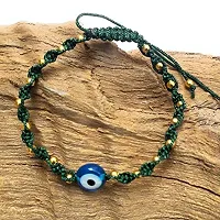 Eshopitude 10 mm Sky Blue Evil Eye Buri Nazar protection Lucky Twisted Dark Green Macrame Thread Weaving With Brass beads Adjustable Size Bracelet For Men And Women-thumb1