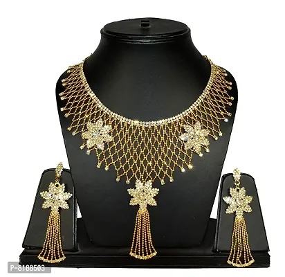 Eshopitude Indian Traditional Design Full Neck Gold Plated Necklace Set for Women & Girls-thumb2
