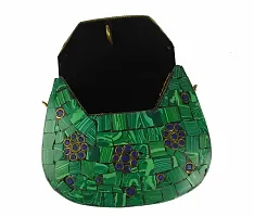Eshopitude Gift Item Chipped Stone Metal Clutch Green (Malachite) Onyx Gemstone With Shoulder Chain Brass Women's & Girl's Handbag/Clutch/Purse Pouch-thumb3
