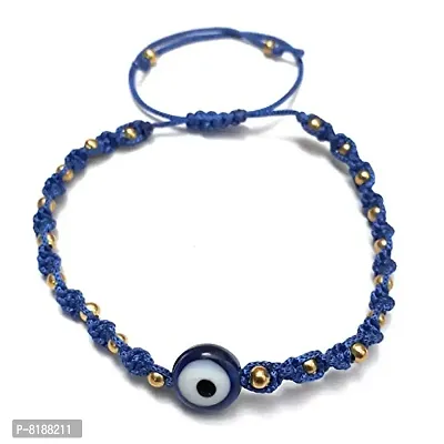 Eshopitude 10 mm Sky Blue Evil Eye Buri Nazar protection Lucky Twisted Royal Blue Macrame Thread Weaving With Brass beads Adjustable Size Bracelet For Men And Women