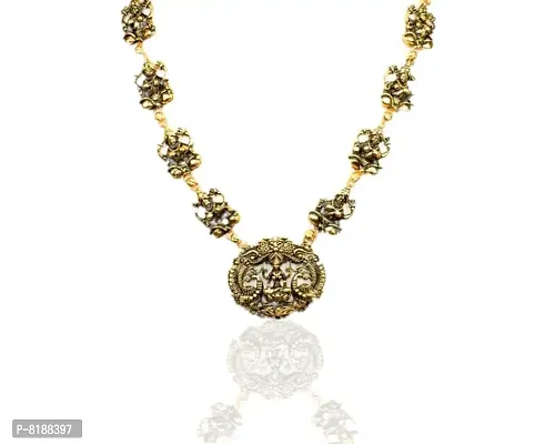 ESHOPITUDE Temple Designer Long Gold Plated Necklace & Earrings Set for Women-thumb2