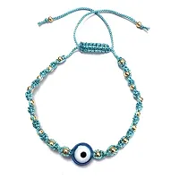 Eshopitude 10 mm Sky Blue Evil Eye Buri Nazar protection Lucky Twisted Sky Blue Macrame Thread Weaving With Brass beads Adjustable Size Bracelet For Men And Women-thumb2