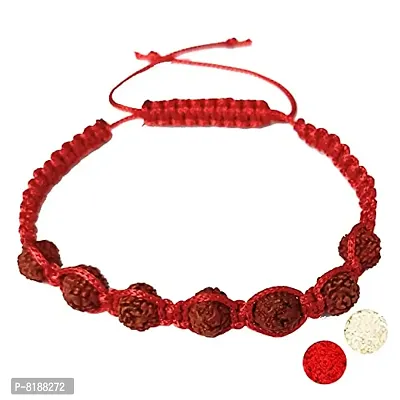 Eshopitude Shiva Blessed Original 5 Mukhi Rudraksha Zodiac Planet Sun Red Macrame Thread Good Luck Adjustable Size Healing Bracelet Band Rakhi For Men,Women  Student-thumb0