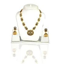 ESHOPITUDE Temple Designer Long Gold Plated Necklace & Earrings Set for Women-thumb2