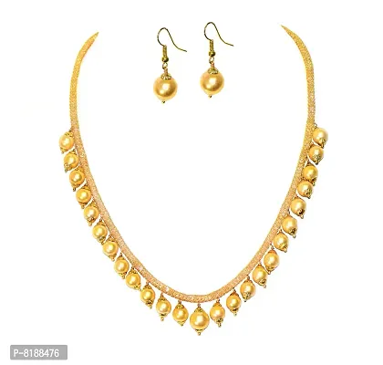 Eshopitude American Diamond Filled Gold Plated Net Chain with Pearls Drops Necklace Jewellery Set