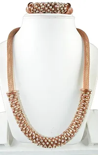 ESHOPITUDE CZ American Diamond Snake Chain Necklace and Bracelet Set-thumb1