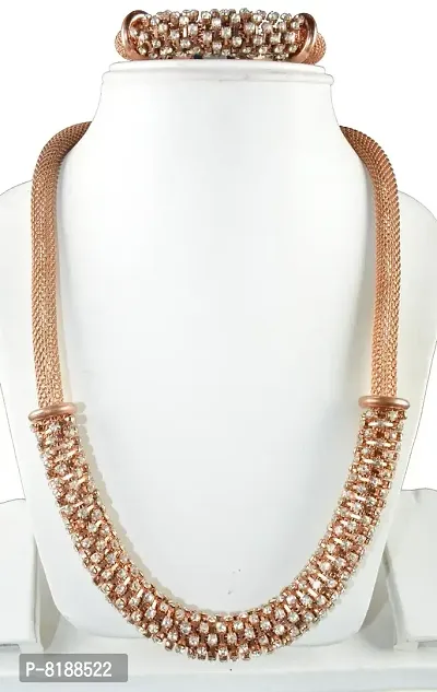 ESHOPITUDE CZ American Diamond Snake Chain Necklace and Bracelet Set-thumb2