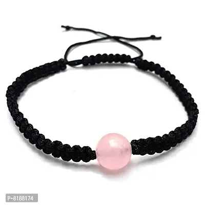 Eshopitude 10 mm Healing Rose Quartz Gemstone Bead Macrame Thread Adjustable Size Vastu Feng Sui Reiki Bracelet/Rakhi/Band /Gift/Suitable For All