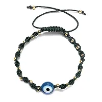 Eshopitude 10 mm Sky Blue Evil Eye Buri Nazar protection Lucky Twisted Dark Green Macrame Thread Weaving With Brass beads Adjustable Size Bracelet For Men And Women-thumb2