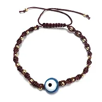 Eshopitude 10 mm Sky Blue Evil Eye Buri Nazar protection Lucky Twisted Mehroon Macrame Thread Weaving With Brass beads Adjustable Size Bracelet For Men And Women-thumb2