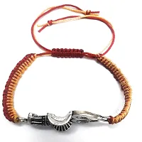 Eshopitude Brass Lord Shiva's Trishul And Damru Rakhi Bracelet For Men (red Yellow)-thumb2