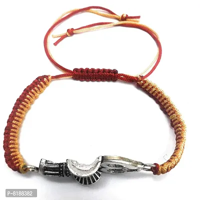 Eshopitude Brass Lord Shiva's Trishul And Damru Rakhi Bracelet For Men (red Yellow)-thumb3