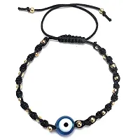 Eshopitude 10 mm Sky Blue Evil Eye Buri Nazar protection Lucky Twisted Black Macrame Thread Weaving With Brass beads Adjustable Size Bracelet For Men And Women-thumb2