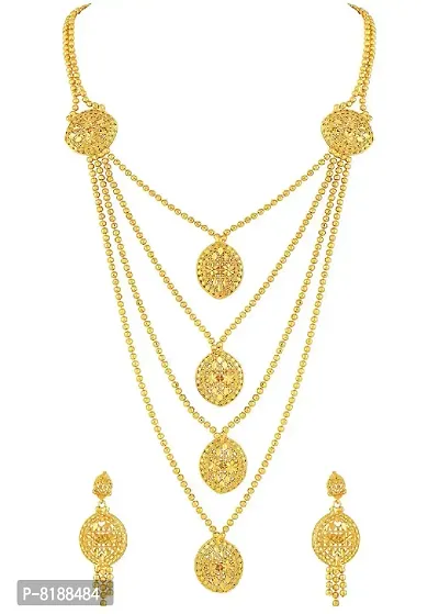 ESHOPITUDE Designer Queen Neck Gold Plated Necklace Set & Earrings Set for Women-thumb0