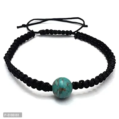Eshopitude 10 mm Healing Turquoise Gemstone Bead Macrame Thread Adjustable Size Vastu Feng Sui Reiki Bracelet/Rakhi/Band /Gift/Suitable For All