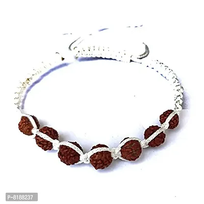 Eshopitude Shiva Blessed Original 5 Mukhi Rudraksha Zodiac Planet Moon White Macrame Thread Good Luck Adjustable Size Healing Bracelet Band Rakhi For Men,Women  Student-thumb3