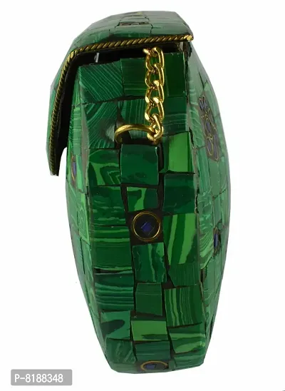 Eshopitude Gift Item Chipped Stone Metal Clutch Malachite Gemstone With Shoulder Chain Brass Women's  Girl's Handbag/Clutch/Purse Pouch (GREEN)-thumb5