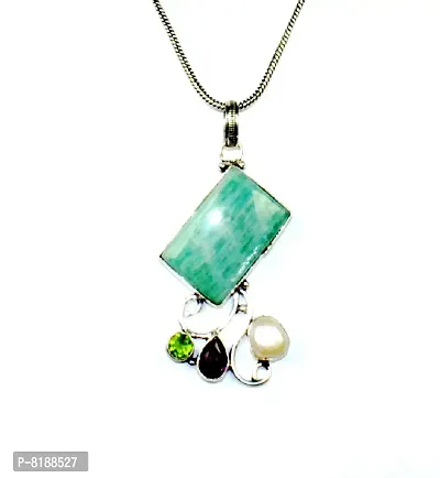 Eshopitude Aveanturiane/Pearl/Amethyst/paridot Gemstone Silver Plated Necklace Pendants-thumb2