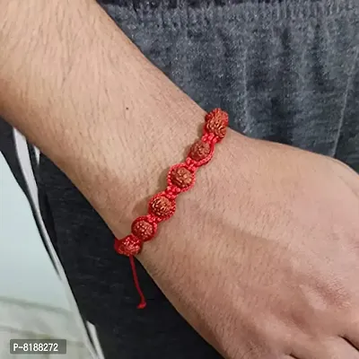 Eshopitude Shiva Blessed Original 5 Mukhi Rudraksha Zodiac Planet Sun Red Macrame Thread Good Luck Adjustable Size Healing Bracelet Band Rakhi For Men,Women  Student-thumb2