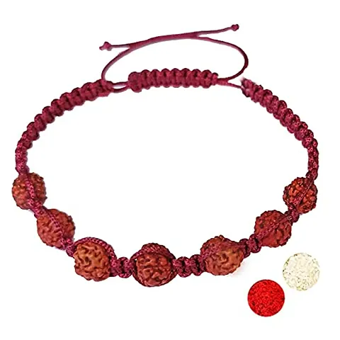 Eshopitude Shiva Blessed 5 Mukhi Rudraksha Zodiac Planet Rahu Macrame Thread Good Luck Adjustable Size Healing Bracelet Band Rakhi For Men,Women Student