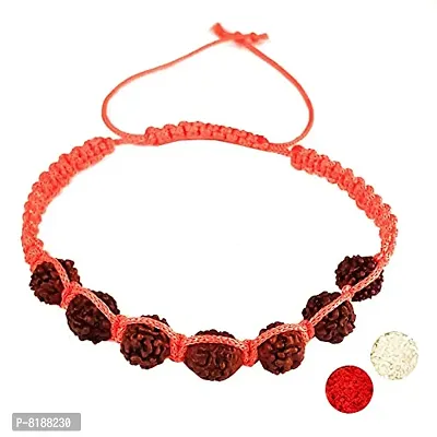 Eshopitude Shiva Blessed Original 5 Mukhi Rudraksha Zodiac Planet Mars Orange Macrame Thread Good Luck Adjustable Size Healing Bracelet Band Rakhi For Men,Women  Student