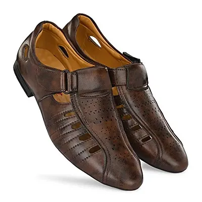 Runway Shoe Men's Brown Synthetic Velcro Roman Sandals 8 UK/IND