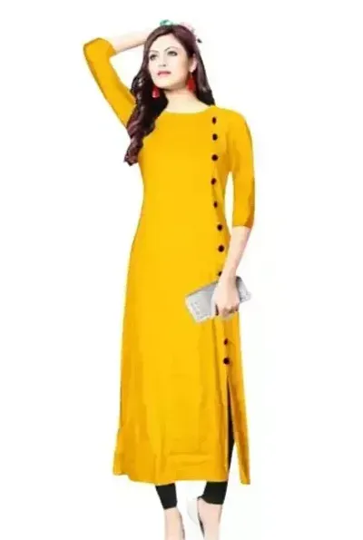 Stylish Yellow Cotton Solid Kurta For Women