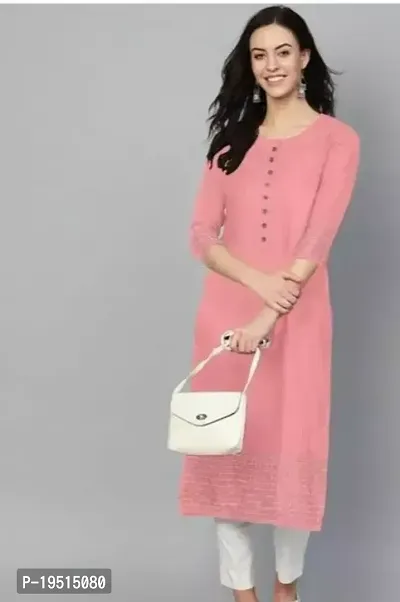 Stylish Pink Cotton Solid Kurta For Women-thumb0