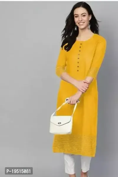 Stylish Yellow Cotton Solid Kurta For Women-thumb0