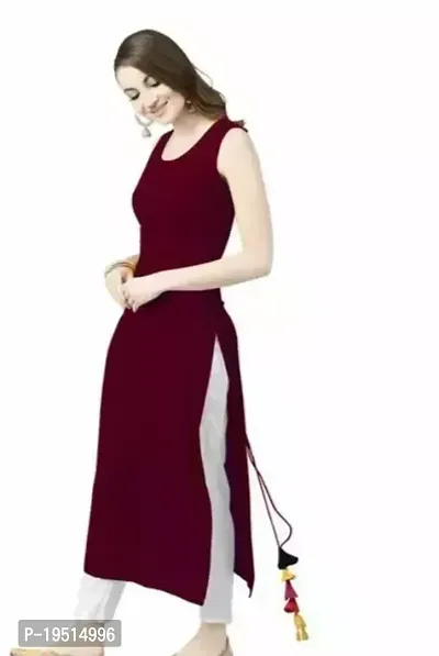 Stylish Maroon Cotton Solid Kurta For Women