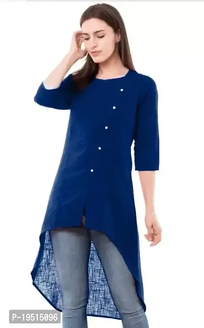 Stylish Blue Cotton Solid Kurta For Women-thumb0