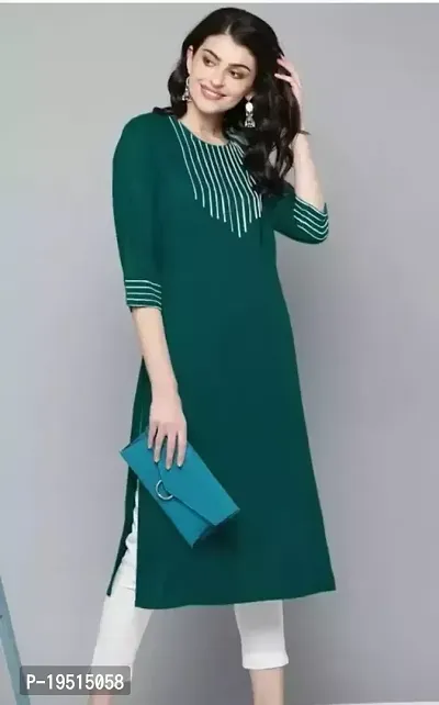 Stylish Green Cotton Solid Kurta For Women-thumb0