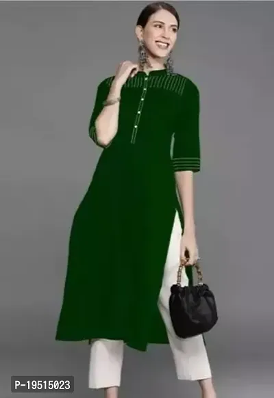 Stylish Green Cotton Solid Kurta For Women