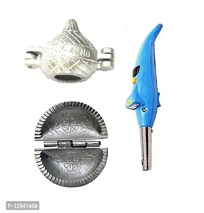 Aluminium Modak And Gujiya Mould SanchaAnd Plastic Dolphine Gas Lighter With Torch 3 Pcs-thumb0