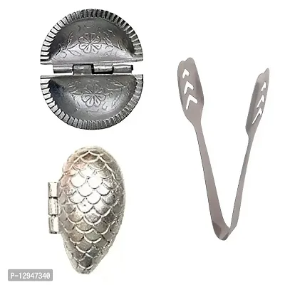 Aluminium Gujiya And Momos Mould Sancha With Stainless Steel Momo Tong 3 Pcs-thumb0