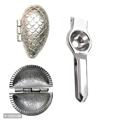 Aluminium Momos And Gujiya Mould Sancha With Stainless Steel Lemon Squazer 3 Pcs-thumb0