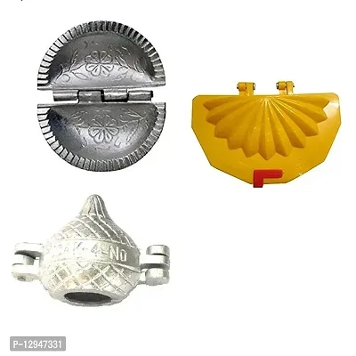 Aluminium Gujiya And Modak Mould Sancha And Plastic Gujiya Mould Sancha Maker (Multicolour) 3 Pcs