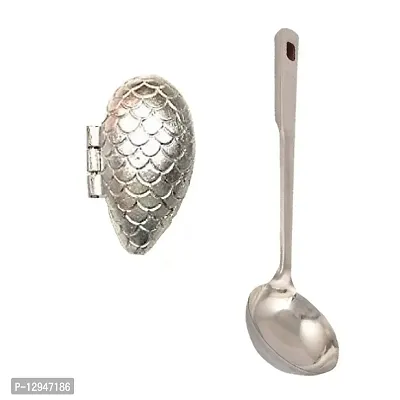 Aluminium Momo Mould Sancha And SS Cooking Spoon Strainer Chamcha With Long Handle 2 Pcs-thumb0