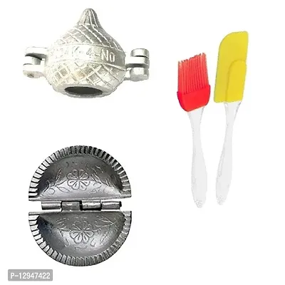 Aluminium Modak And Gujiya Mould Sancha With Silicone Mini Spatula And Brush Set 4 Pcs