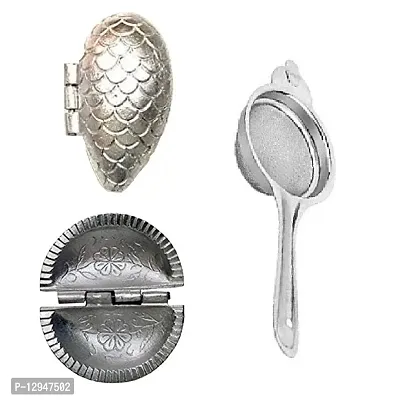 Aluminium Momos And Gujiya Mould Sancha With Stainless Steel Tea Strainer 3 Pcs