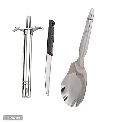 Stainless Steel Gas Lighter With Knife And Stainless Steel Cooking Rice Palta Panja Set Of 3